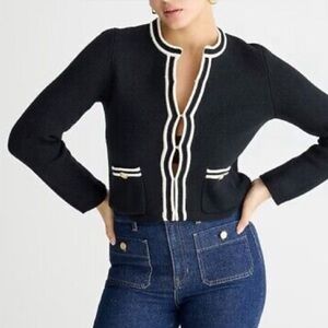 J.Crew Emile sweater lady jacket in black/white contrast trim